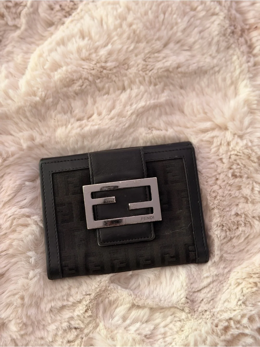 Fendi Zucca Monogram Black Bifold Logo Buckle Wallet